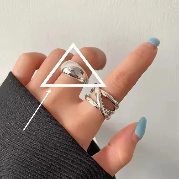 VENTFILLE 925 Sterling Silver Geometric Multilayer Round Bead Ring Female Fashion Punk Temperament Prevent Allergy Charm Jewelry