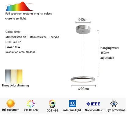 Modern simple LED pendant lights restaurant luxury island bar bedroom chandelier full spectrum dimmable indoor ceiling lamp