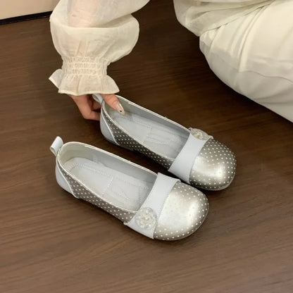 Short Size Flat Dotted Low-heeled Single Shoe for Women, 2026 Summer New Style, One-piece Mary Jane Shoe with Heel