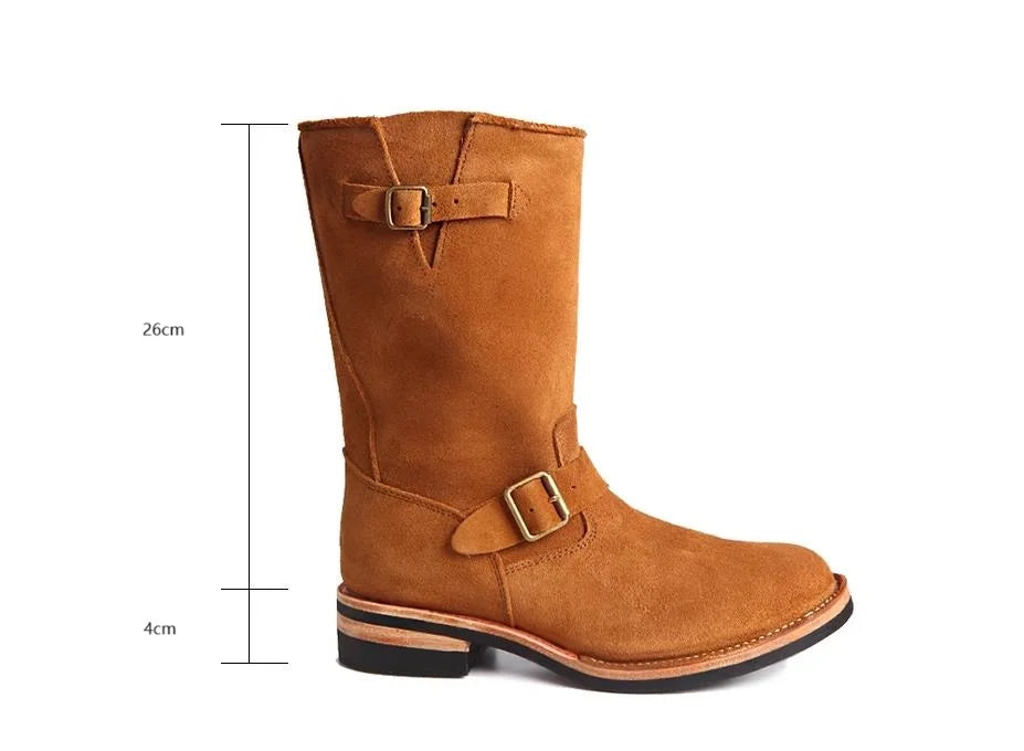YR Wholesales.Mens Retro style Engineer boots.Motor Rider handmake Welted real cowhide shoes.Luxury genuine Suede boots