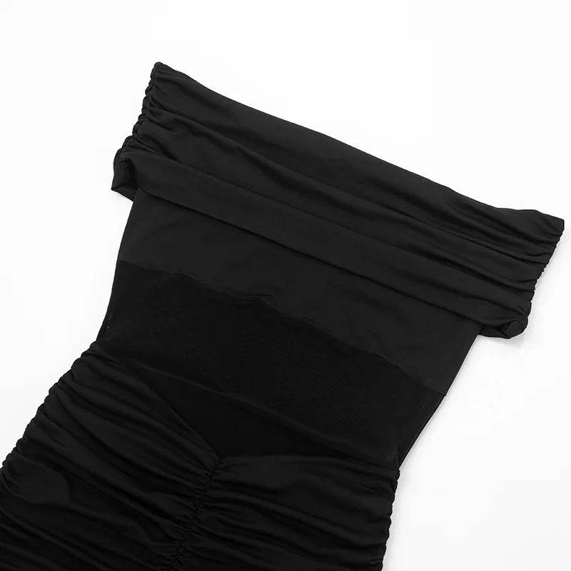ANJAMANOR Splicing Mesh See Through Black Sexy Off Shoulder Romper Jumpsuit Woman Clothing Clubwear New Arrivals 2025 D85-BG19
