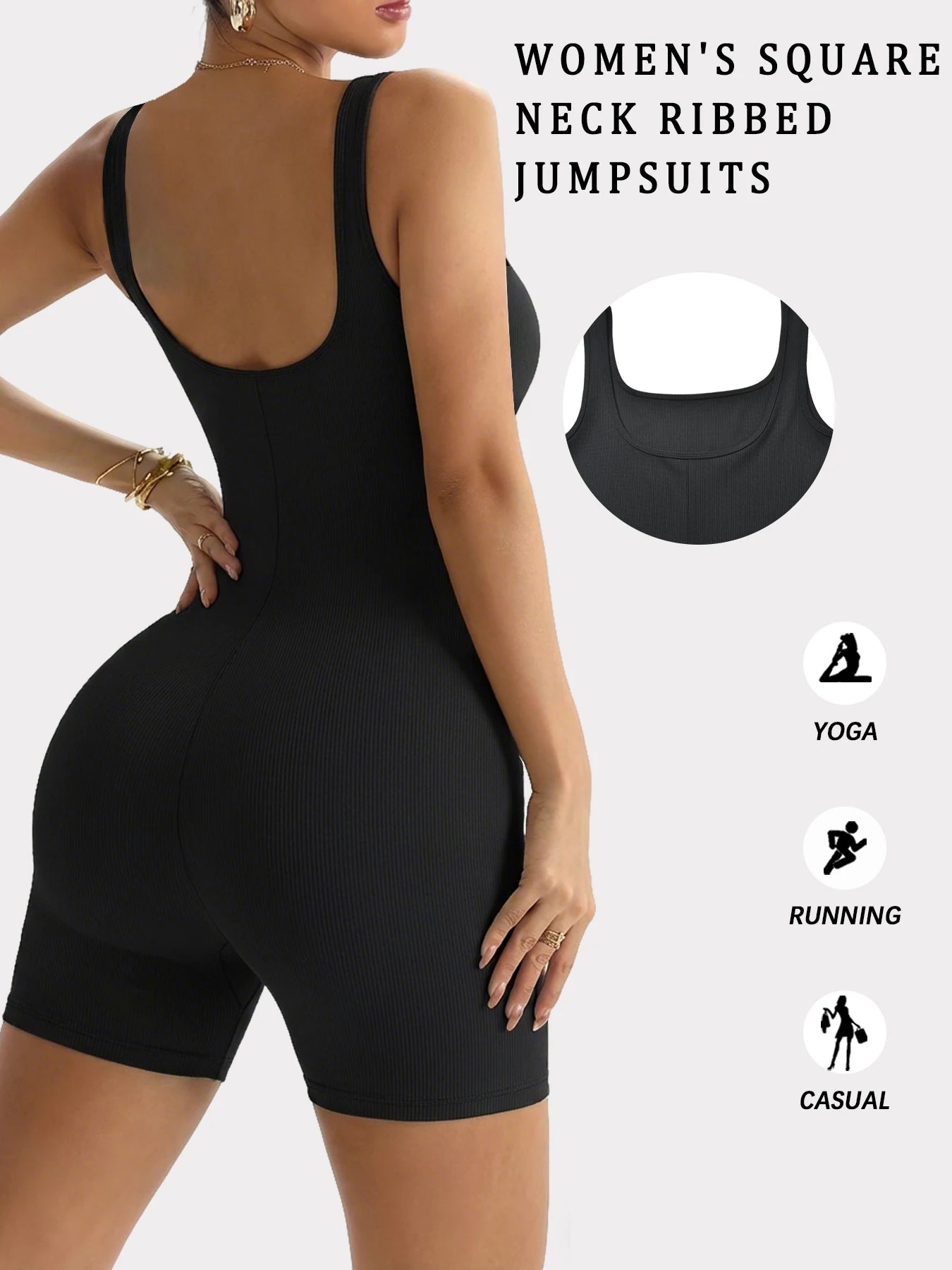 Women'S Square Neck Ribbed Jumpsuits，Women's Sleepwear & Loungewear