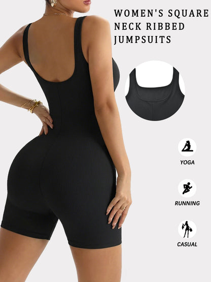 Women'S Square Neck Ribbed Jumpsuits，Women's Sleepwear & Loungewear