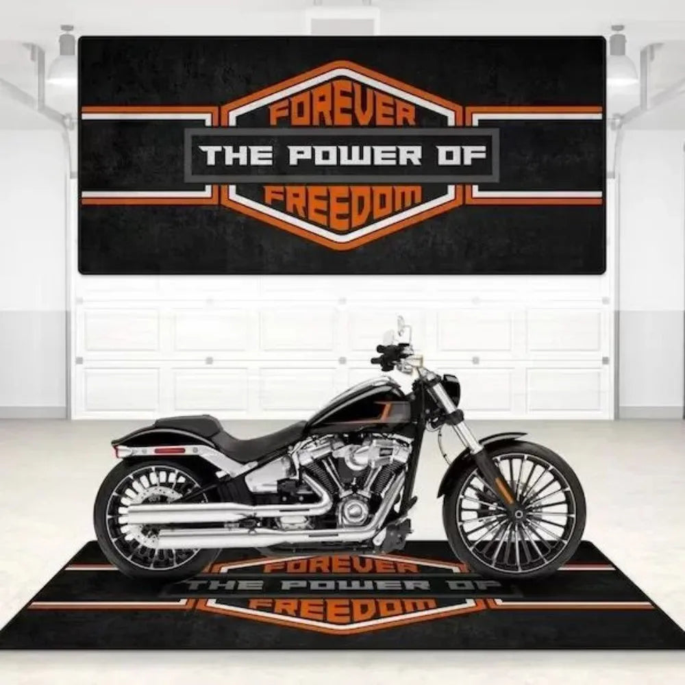 Crystal Velvet Motorcycle Mat, Anti-Slip Garage Floor Mat for Harley/Honda, Flame/Tribal/Racing Style, Motorbike Parking Rug