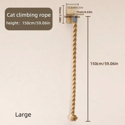 Wall Mounted Cat Sisal Rope Scratching Rope Wooden Cat Climbing Perch Heavy Duty Reinforced Cat Wall Furniture Chew Resistant Durable Cat Scratcher Toy For Indoor Cats