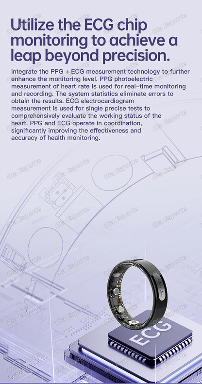 AI ECG Detection Smart Ring 2026 Blood Pressure Heart Rate Body Temperature Monitoring 5ATM Waterproof Multiple Sport Smartring