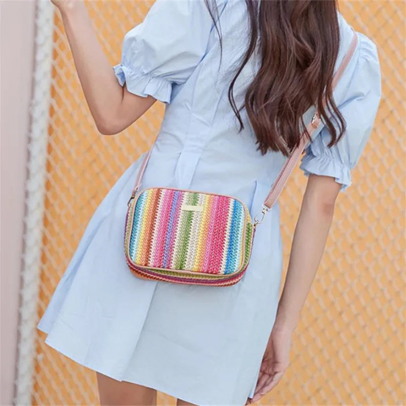 Trendy Ladies Bags, Fashionable and Artistic Weaving, Multi-color Straw Woven Bags, Ethnic Style Crossbody Bags, Women's Bags