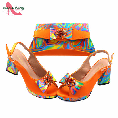 2024 New Design Italian Women Shoes and Bag to Match in Super High Heels in Yellow African Ladies Sandals for Wedding Party