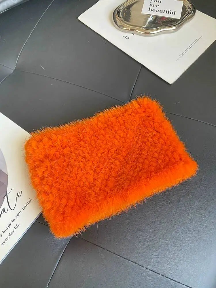 Mink Fur Scarf Fashion Neck Warmer For Women Warm Double-Sided Knitted Elastic Fur Headband Thick Warm Lady Fur Ring scarves