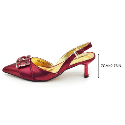Popularity Pointed Toe High Heels Shoes and Bags Set with Rhinestone for Women Wedding Party Elegant Luxury Fashion Women Pumps