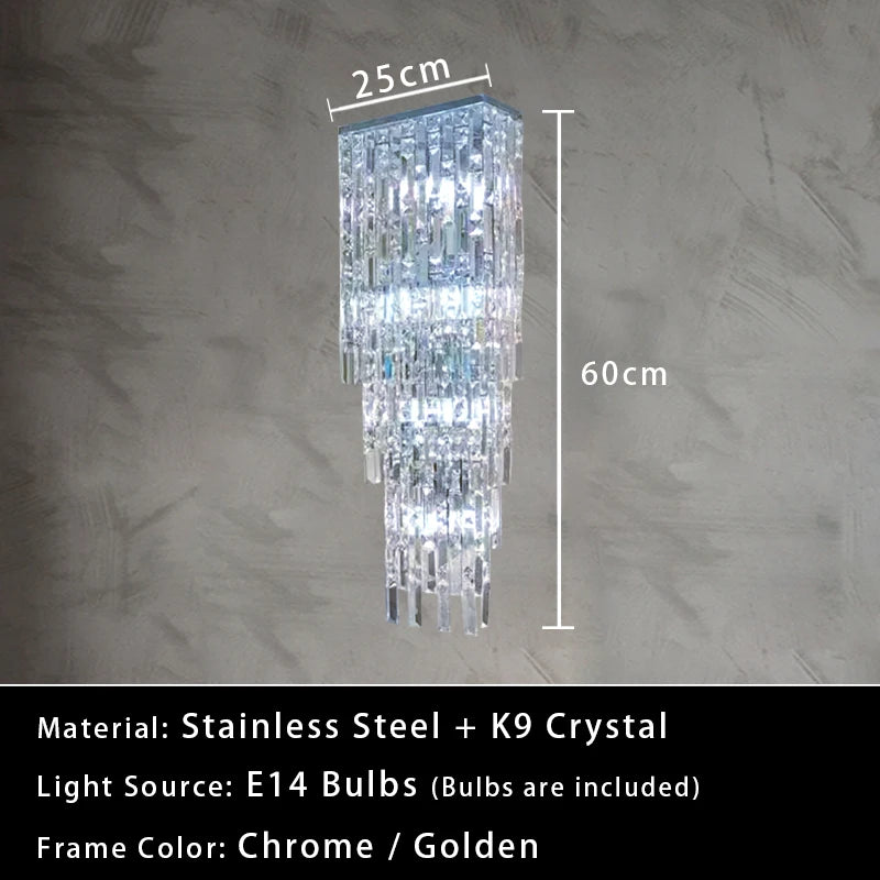 Luxury Crystal Long Pendant Lights Modern Lustres LED Chrome Hanging Lamps for Ceiling Silver Home Decor for Dining Room Remote