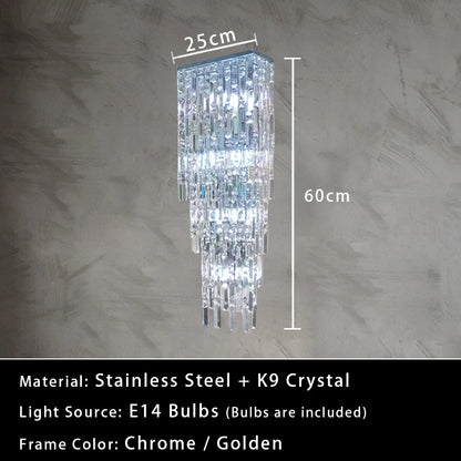 Luxury Crystal Long Pendant Lights Modern Lustres LED Chrome Hanging Lamps for Ceiling Silver Home Decor for Dining Room Remote