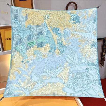 【2025 New】90x90 Twill Silk Square Scarf for Women - French Retro Niche Bustier Shawl Scarf - Stylish Fashion Wrap Accessory