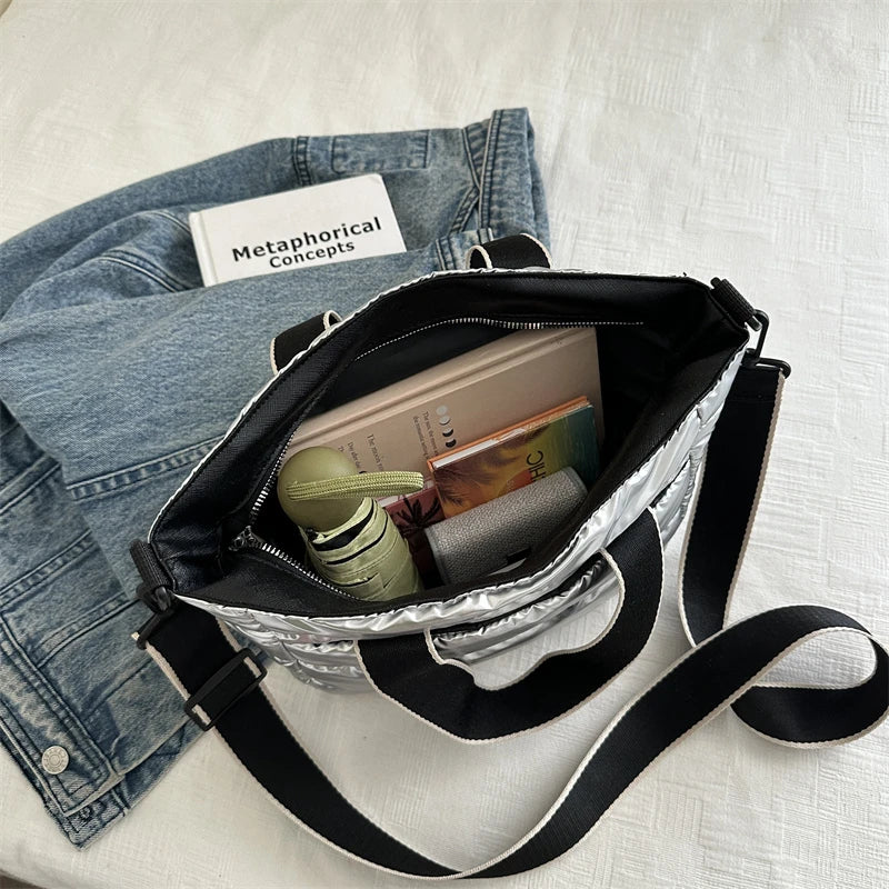 2025 Winter Luxury Quilted Tote Bag Women Fashion Down Puffer Shoulder Bag Large Capacity Crossbody Messenger Purse Nylon Gift