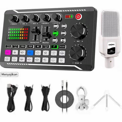 F998 Live Streaming Sound Card Kit Rechargeable Condenser Microphone With Stand Bluetooth Mixer For Streaming Recording