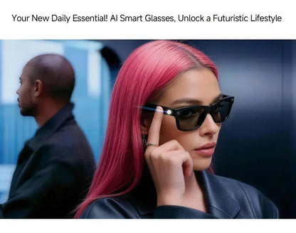2026 Smart Glasses Genuine Leather 8MP HD Lens 2000Mah Charging Case BT Call 3D Music AI Voice Wake-up AI Translation