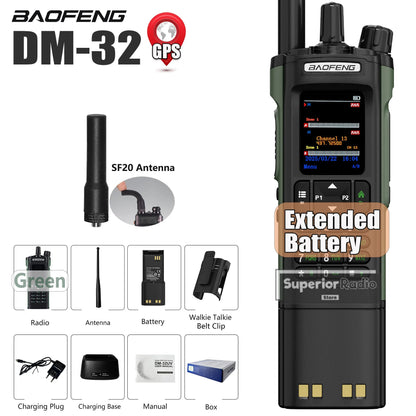 Baofeng DM-32 DMR Digital Walkie Talkie Upgraded Extended Battery High Capacity GPS APRS Dual Mode Analog Dual Time Slot  AM FM
