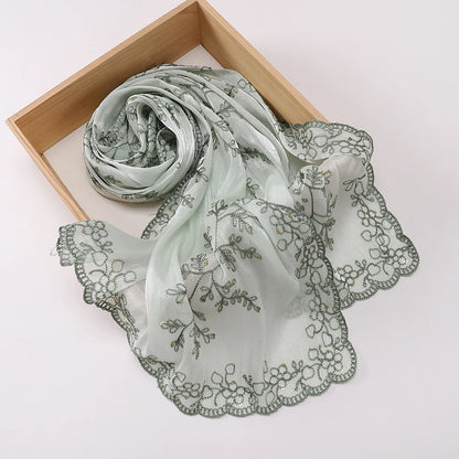 Luxury Sequin Floral Hijab Shimmer Shawl Glitter Shiny Headscarf Elegant Muslim Head Scarf for Wedding Soft Flowy Lace Edge