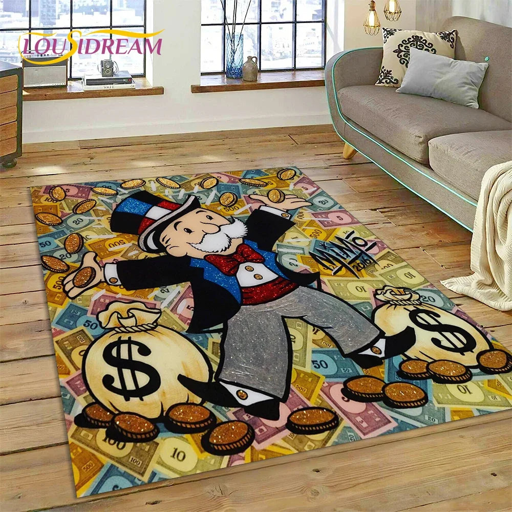 Game Dollar Monopoly Cartoon Money Rug Carpet for Living Room Bedroom Home Decor,Floor Mat Non-slip Decoration for Sofa Doormat
