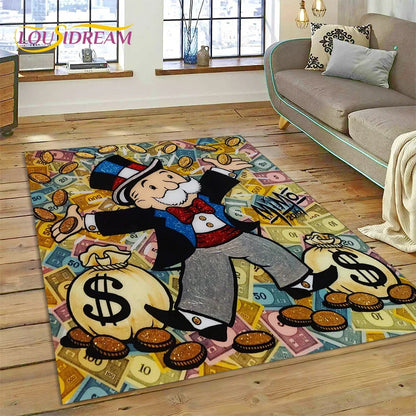 Game Dollar Monopoly Cartoon Money Rug Carpet for Living Room Bedroom Home Decor,Floor Mat Non-slip Decoration for Sofa Doormat