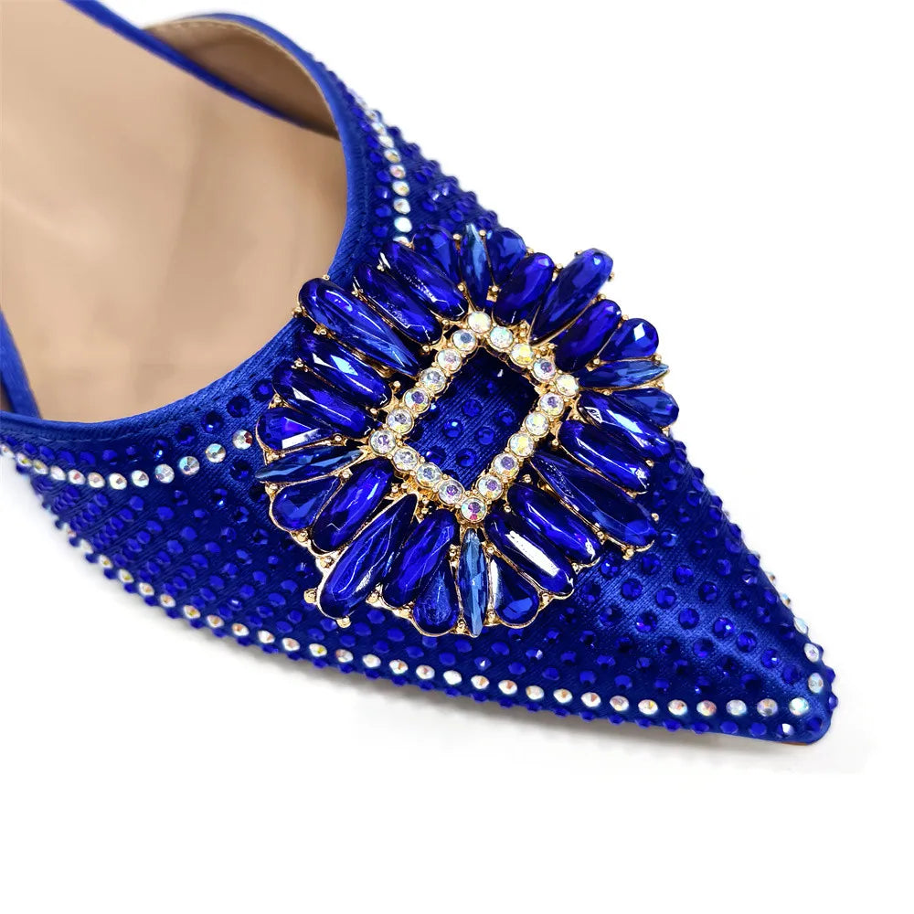Latest Elegant Wedding Italian Diamond Design Shoes Women's African Party Shoes Crystal Shoes High School High Heels