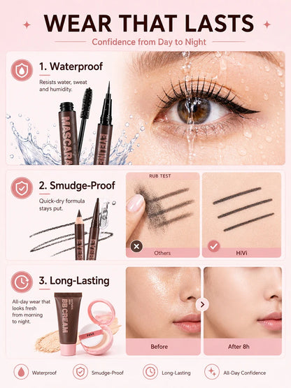 9PCS Makeup Gift Set for Women, All-in-One Lipstick Mascara Eyeliner BB Cream Powder Compact, Travel Beauty Kit for Beginners