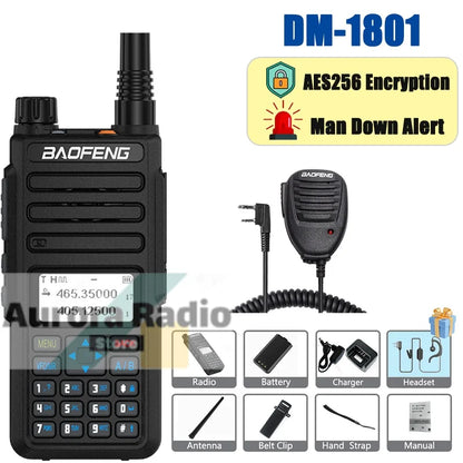Baofeng DM-1801 DMR Walkie Talkie AES256 Man Down VHF UHF Digital & Analogy Dual Time Slot Roaming Recording 1024 Channel Radio