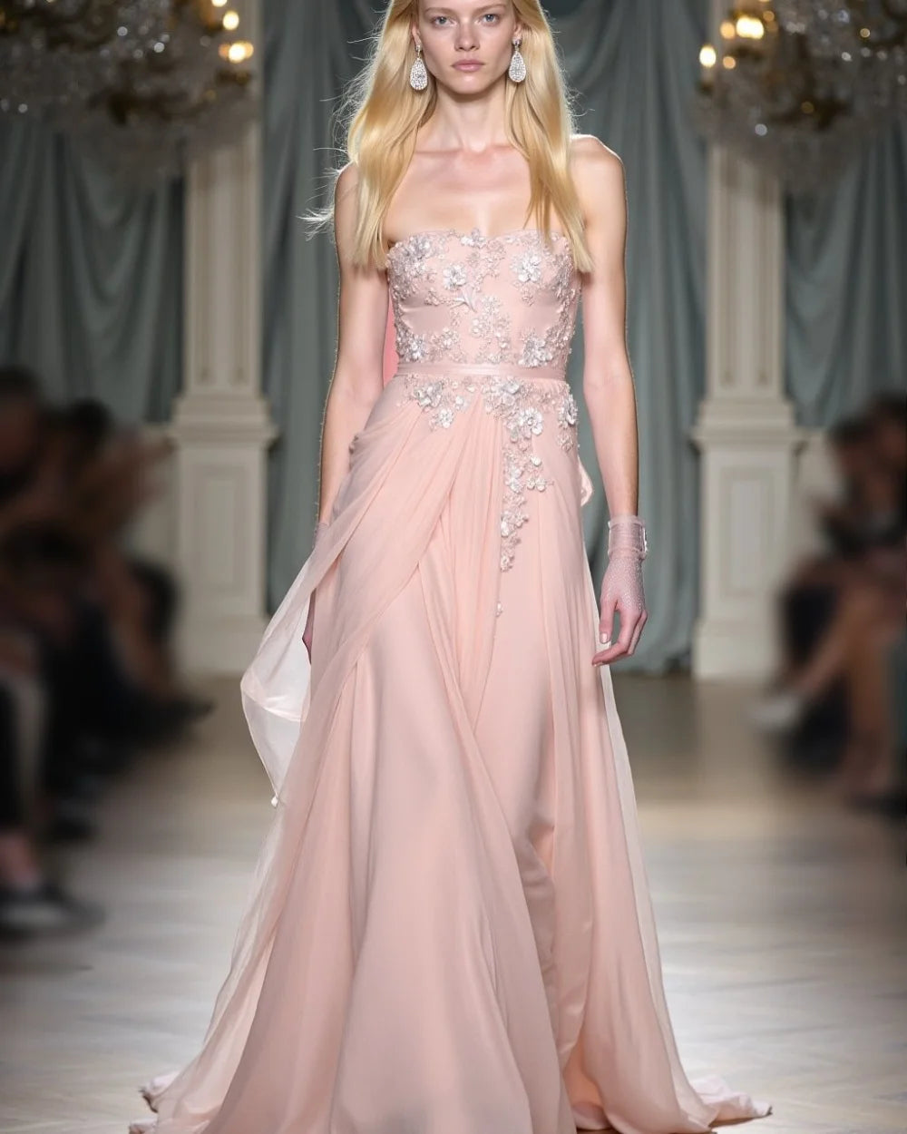 Customized Chiffon Applique Pleat Strapless A-line Long Dresses Bespoke Occasion Exquisite Modern Style Formal