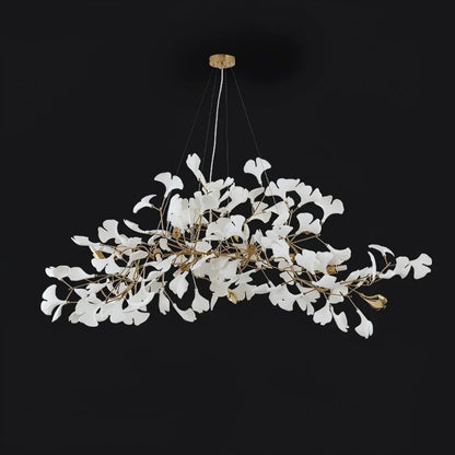 Modern Ceramics White Long Ginkgo Leaf LED Pendant Light Decoration Villa Living Room Ceiling Chandelier Indoor Hanging Lights