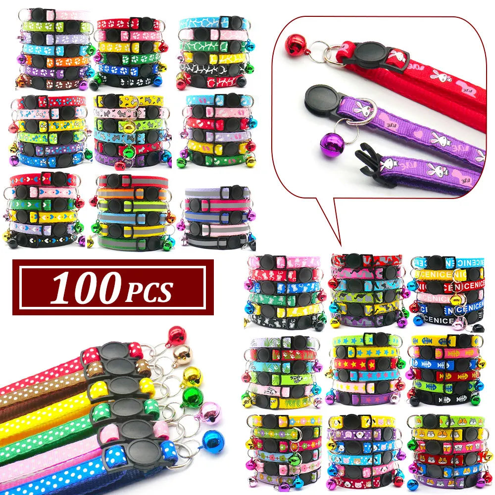 100Pcs Dog Collar With Bells Adjustable Customize Necklace Puppy Kitten Collar Accessories Pet Shop Products Rabbit Neck Strap