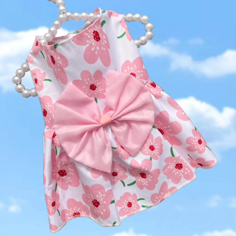 Puppy Summer Dress Dog Cat Princess Dress Pet Clothes for Small Medium Dogs Printed Bow Kitten Dog Skirt Yorkshire Teddy Apparel