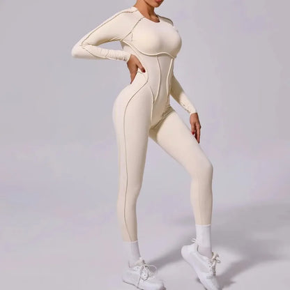Yoga Sports Fitness Jumpsuits Sets Pants Women's Hip-lifting One-piece Open Back Long-sleeved Outdoors Workout Gym Yoga Bodysuit