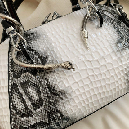 MOODS Designer Luxury Bags For Women Crocodile Pattern Top-handle Shell Bag With Snake Hardware Wild Shoulder Crossbody Handbags