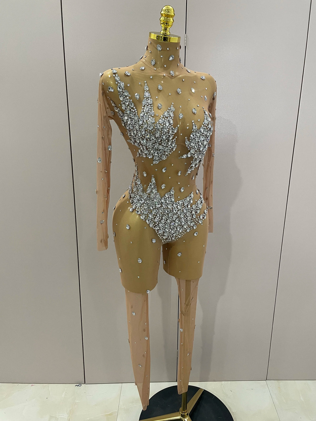 2026 Sparkly Diamonds High Stretch Mesh Jumpsuit Birthday Evening Party Bar Nightclub DJ Female Singer Stage Performance Costume