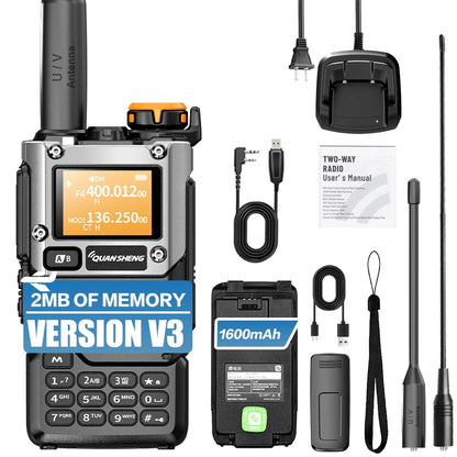 QUANSHENG UV-K5(8) V3 Walkie Talkie 5W 50-600MHz Air Band RX 2MB Memory Custom Firmware Type-C Wireless Frequency Copy Radio