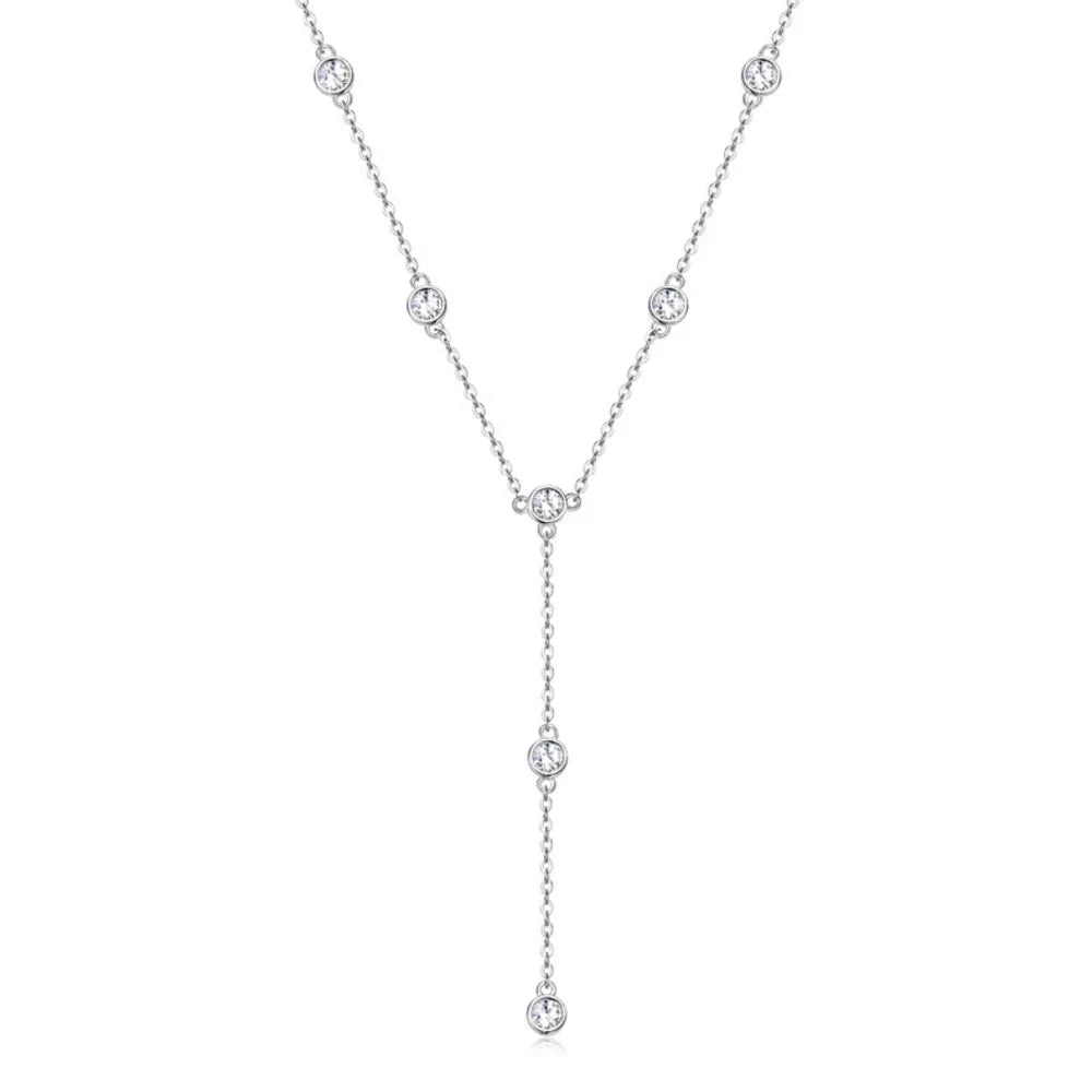 Round Brilliant Cut 3mm D VVS1 Moissanite Lariat Necklace 925 Sterling Silver Y Shape Drop Chain Fine Jewelry for Women