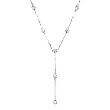 Round Brilliant Cut 3mm D VVS1 Moissanite Lariat Necklace 925 Sterling Silver Y Shape Drop Chain Fine Jewelry for Women