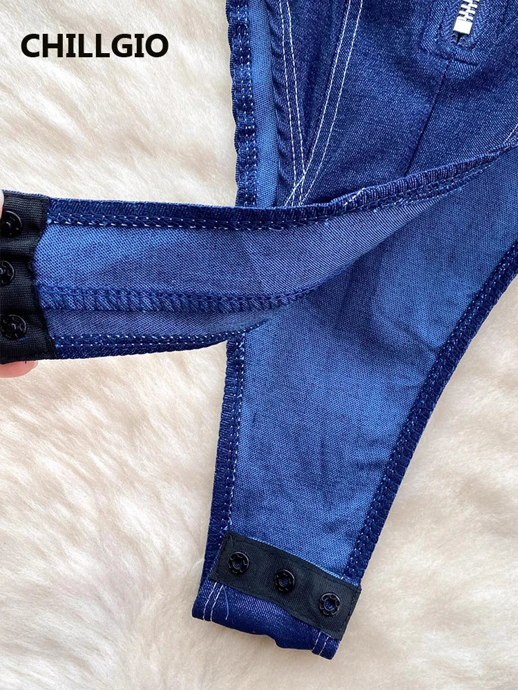 CHILLGIO Women Denim Overalls Fashion Slim Bodysuits One Piece Combination Onesie Zipper Strappy Rompers Summer Sexy Catsuits