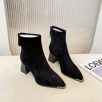 Winter Women Thick Heel Ankle Boots Fashion Pointed Toe Mordern Short Booties Street Style Party Stripper Female Shoes
