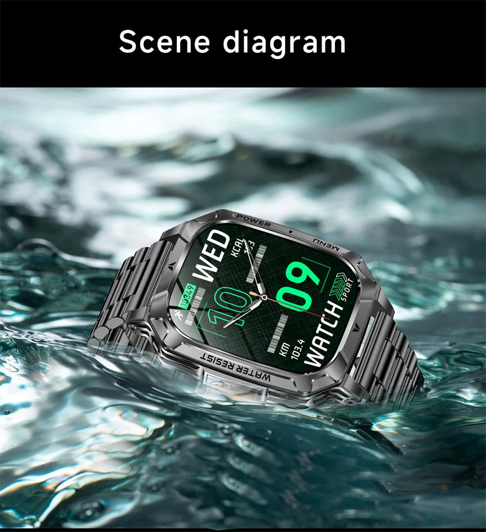 New 1400 mAh Battery Military Smartwatch Men IP68 Waterproof Flashlight Health Monitor Sports Call Smart Watch For iOS Android