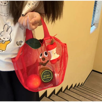Cute Apple Mesh Handbag Niche Fruit-shaped Shoulder Bag Lightweight And Portable Travel Toiletry Storage Bag Fashion Beach Bag