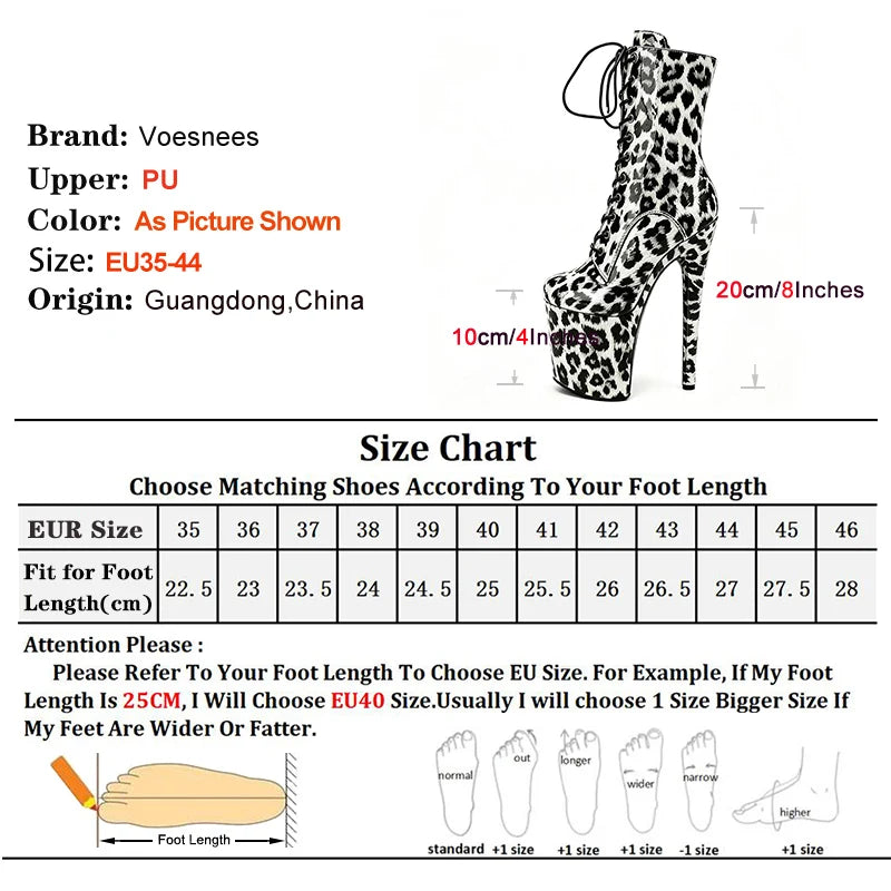 Stripper Heels 20CM/8Inches Supers Fashion Pole Dance Shoes For Nightclub Club Party Women Platform Leopard print Short Boots