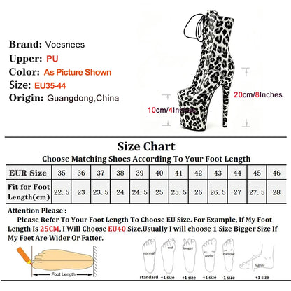 Stripper Heels 20CM/8Inches Supers Fashion Pole Dance Shoes For Nightclub Club Party Women Platform Leopard print Short Boots