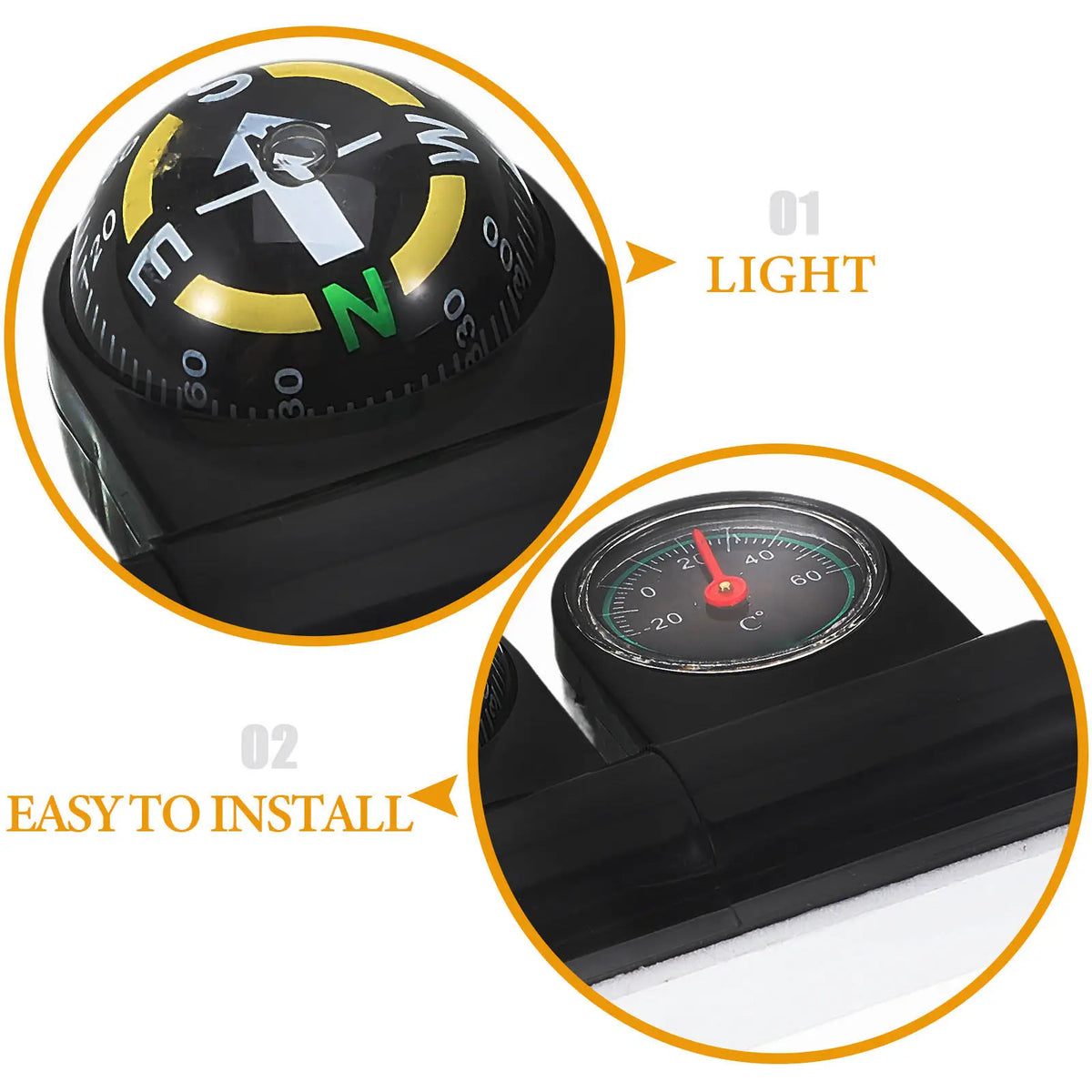 Car Compass Thermometer Multi Functional Dashboard Mount Automotive Navigation Ball Precision Direction Display Ornament