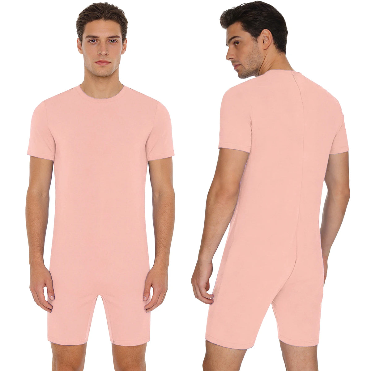 Adults Unisex Anti-Strip Adaptive Jumpsuit Short Sleeve Back Zipper Rompers Nightwear for Elderly Special Needs Patients