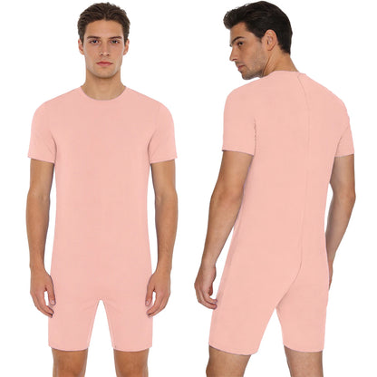 Adults Unisex Anti-Strip Adaptive Jumpsuit Short Sleeve Back Zipper Rompers Nightwear for Elderly Special Needs Patients