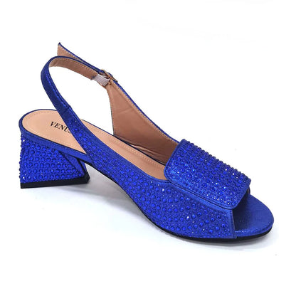 High Heels Shoes for Women Embroidery Rhinestone Italian Design Blue Color Pointed Toe Shoes and Bags Set Fashion