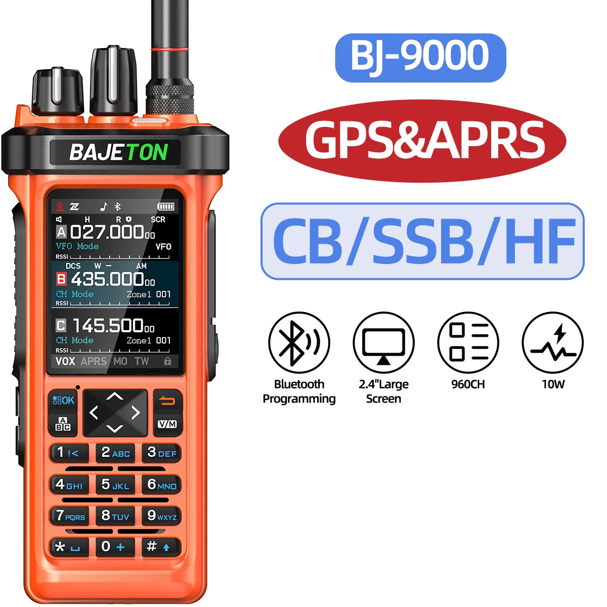 1/2PCS BAJETON BJ-9000 Walkie Talkie 10W GPS APRS CB/SSB/HF 27Mhz Bluetooth Programmable Long Rang For RT-950 PRO Ham Radio