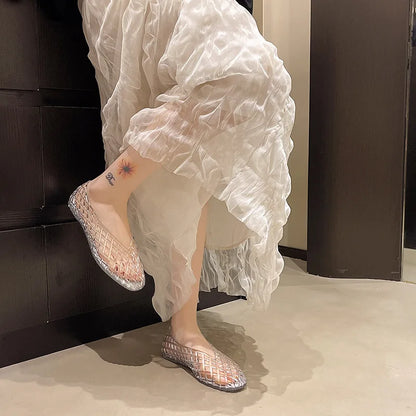 New V-mouth Crystal Jelly Shoes Fashionable, Versatile, Comfortable, Flat Bottom Single Shoes, Casual Sandals for Women