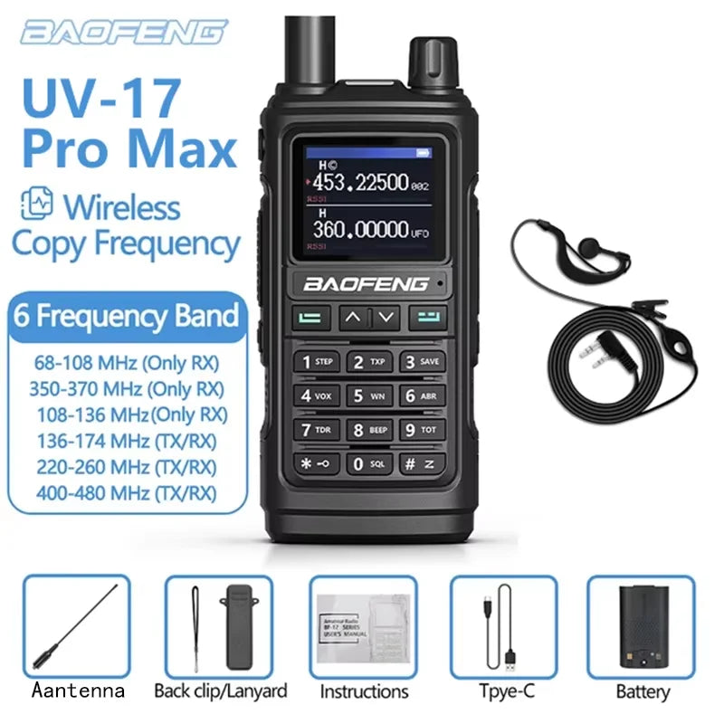BAOFENG UV-17Pro Max Dual Band VHF/UHF Walkie Talkie with One-key Frequency Matching NOAA Weather Channels for Hiking Camping